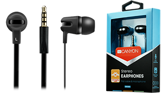 CANYON CNS-CEP4B Stereo earphone with microphone, 1.2m flat cable, Black